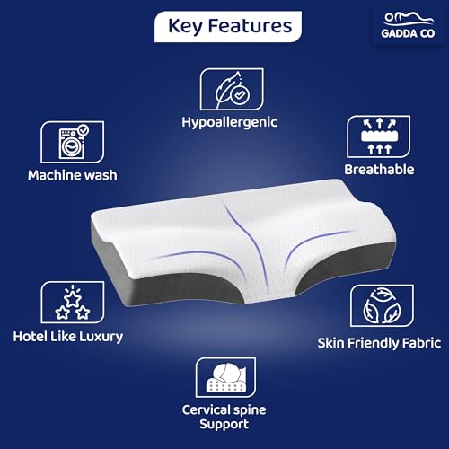 GADDA CO Memory Foam Cervical Neck Pillow for Sleeping | Orthopedic Pillow for Neck & Shoulder Pain Relief | Contour Design for Spinal Alignment | Jacquard Cover | 18.5 x 10.5 x 3.5 Inch - Image 2