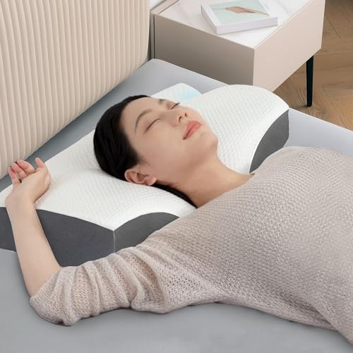 GADDA CO Memory Foam Cervical Neck Pillow for Sleeping | Orthopedic Pillow for Neck & Shoulder Pain Relief | Contour Design for Spinal Alignment | Jacquard Cover | 18.5 x 10.5 x 3.5 Inch - Image 1