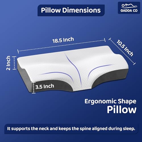 GADDA CO Memory Foam Cervical Neck Pillow for Sleeping | Orthopedic Pillow for Neck & Shoulder Pain Relief | Contour Design for Spinal Alignment | Jacquard Cover | 18.5 x 10.5 x 3.5 Inch - Image 4