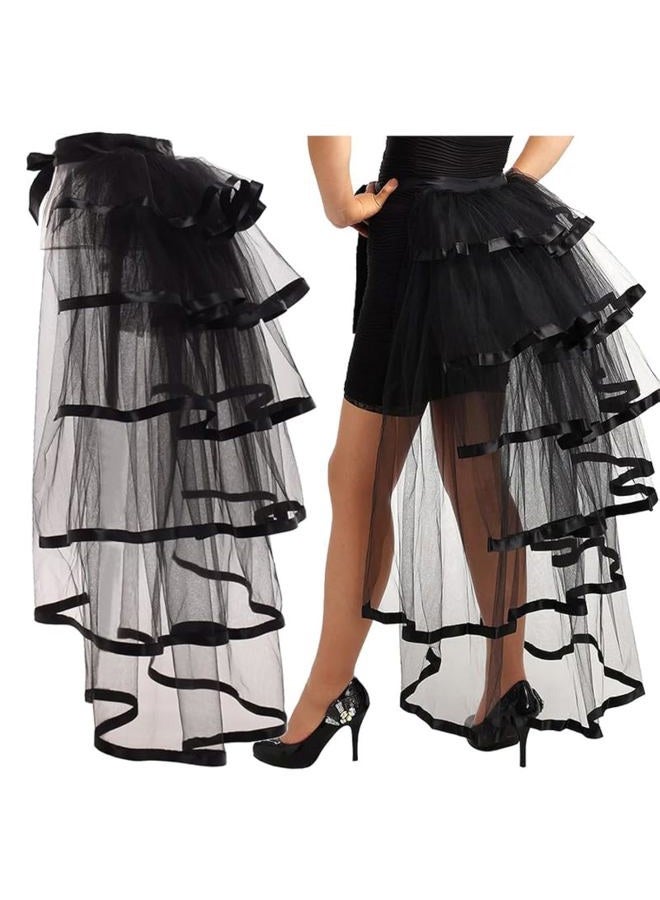 GRACEART Victorian Steampunk Tie-on Bustle Skirt Tutu Belt Lace Underskirt 105cm Length, Black Hem, One size - Image 1