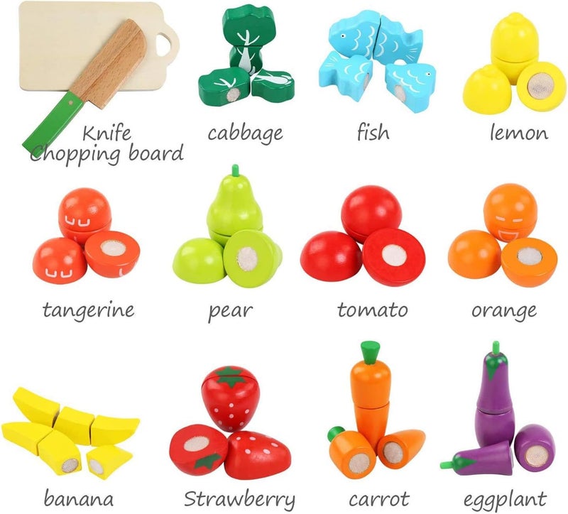 Mumoobear Mumoo Bear Wooden Kitchen Toys Cutting Fruits Vegetables Colorful Pretend Play Baby Puzzle Toys Children Early Educational Magic Stickers - Image 3