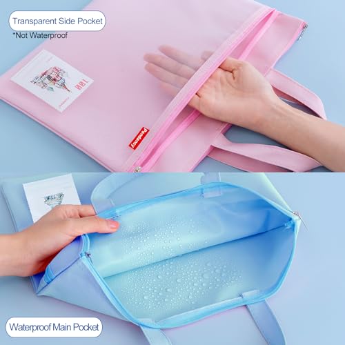 Pendancy Mesh Zipper Pouch 11x13.7 in, 2 pcs Large Double Pocket Waterproof File Bag with Handle, A4 Size Foldable Document Storage for Puzzle Project/Cross Stitch/Travel/Office（Blue Pink） - Image 3