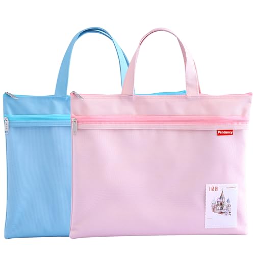 Pendancy Mesh Zipper Pouch 11x13.7 in, 2 pcs Large Double Pocket Waterproof File Bag with Handle, A4 Size Foldable Document Storage for Puzzle Project/Cross Stitch/Travel/Office（Blue Pink） - Image 1