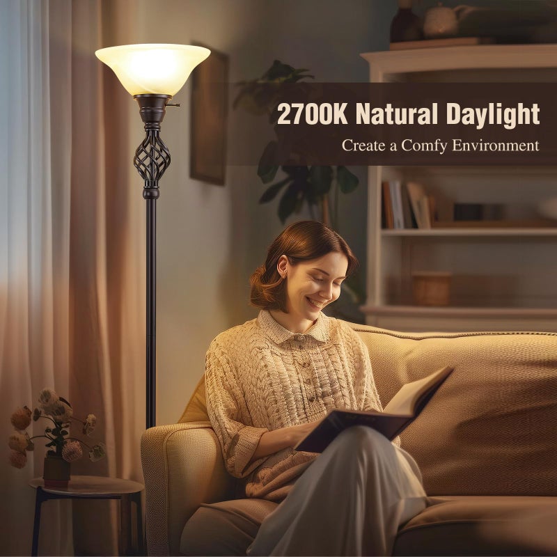 GyroVu مصباح أرضي جيرو فوي لتزيين غرفة المعيشة، ضوء قراءة LED قائم لغرفة النوم مع ظل زجاجي لزاوية غرفة المعيشة وغرفة النوم ومكتب المنزل، المصابيح مشمولة (ظل مصباح أصفر، زجاج 1 رأس) - Image 5