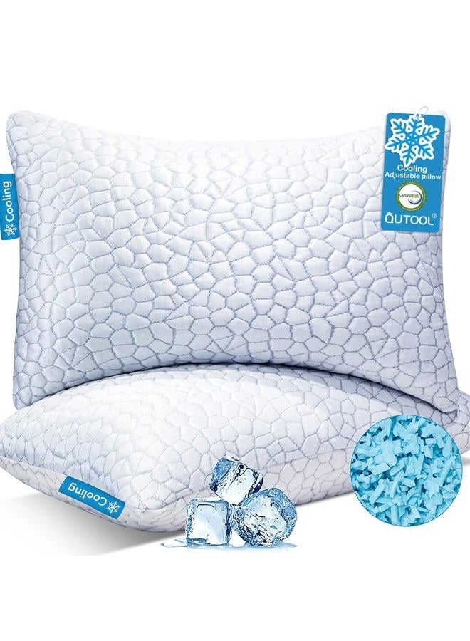 QUTOOL Cooling Pillows for Sleeping 2 Pack, Shredded Memory Foam Bed Pillows Queen Size Set of 2, Cool Pillow for Hot Sleepers Adjustable Firm Pillow for Side, Back and Stomach Sleepers Supportive - Image 1