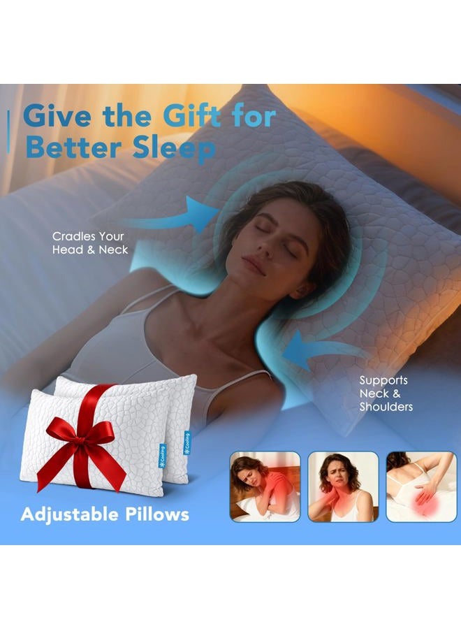 QUTOOL Cooling Pillows for Sleeping 2 Pack, Shredded Memory Foam Bed Pillows Queen Size Set of 2, Cool Pillow for Hot Sleepers Adjustable Firm Pillow for Side, Back and Stomach Sleepers Supportive - Image 4