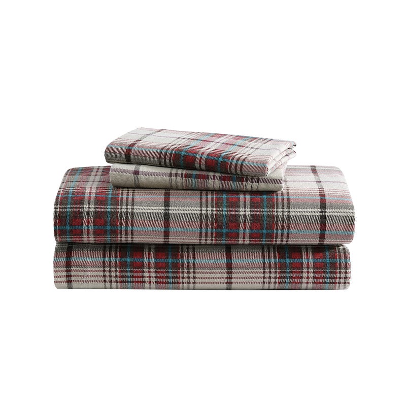 Eddie Bauer Eddie Bauer  King Sheets Cotton Flannel Bedding Set Brushed for Extra Softness Cozy Home Decor Montlake Plaid King 