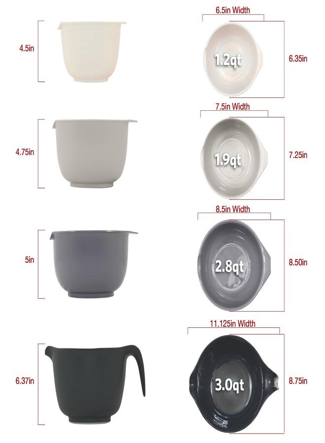 Glad Mixing Bowls with Pour Spout, Set of 4 - Nesting Plastic Bowls (1.2qt, 1.9qt, 2.8qt, and 3qt with Handle) - Non Slip Base, Dishwasher Safe Kitchen Cooking and Baking Supplies, Grey - Image 5