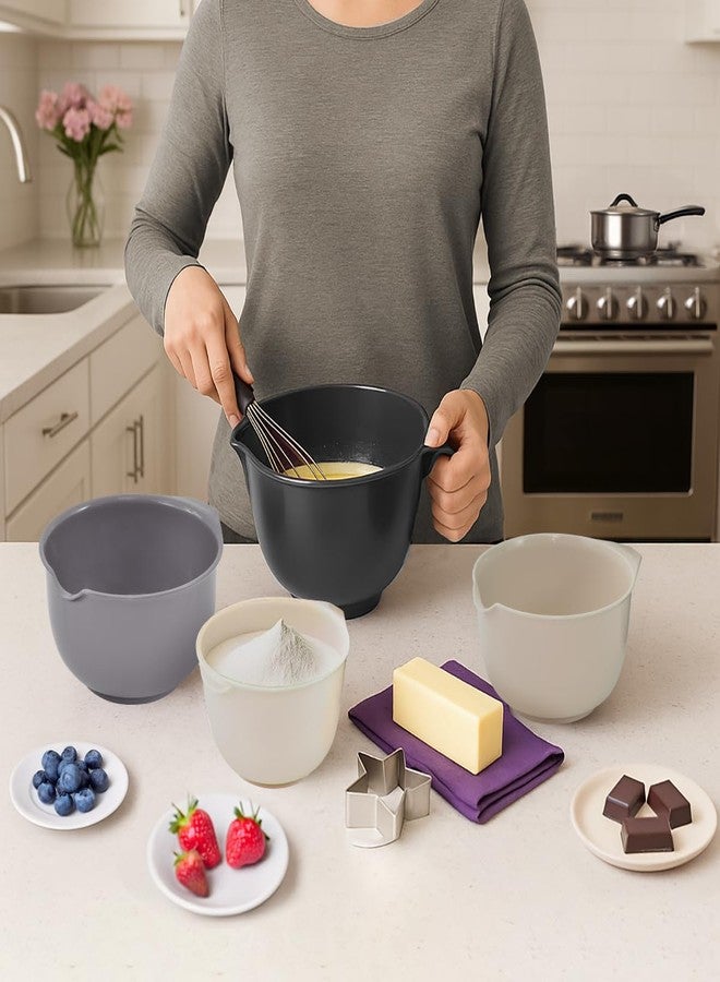 Glad Mixing Bowls with Pour Spout, Set of 4 - Nesting Plastic Bowls (1.2qt, 1.9qt, 2.8qt, and 3qt with Handle) - Non Slip Base, Dishwasher Safe Kitchen Cooking and Baking Supplies, Grey - Image 3