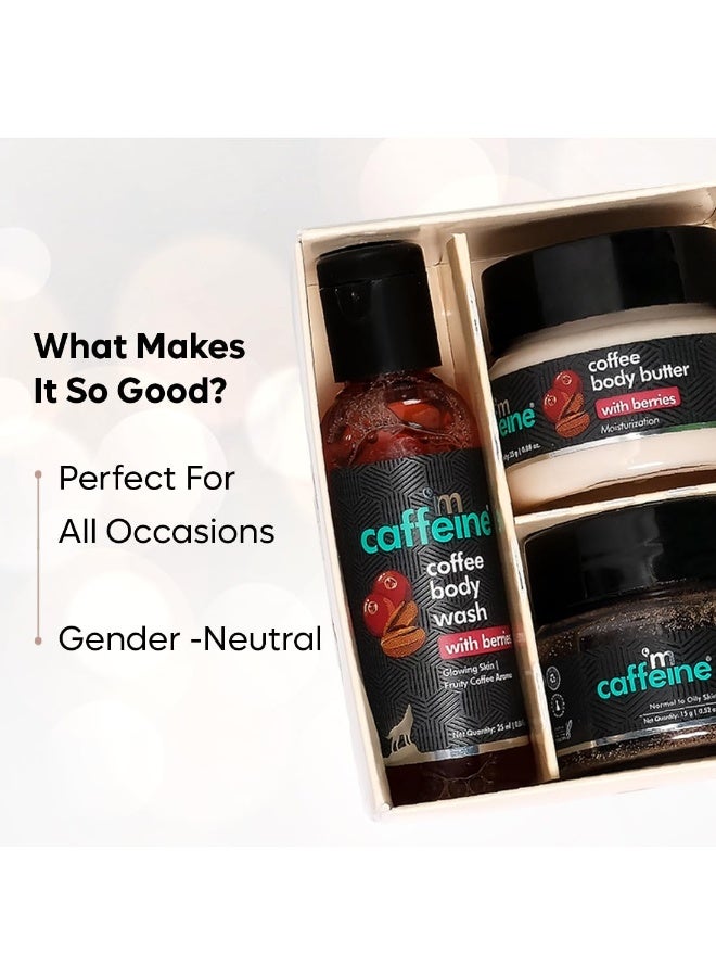 mCaffeine Body Care Gift Set for Women & Men | Bodywash Gift Box with Berries Body Wash, Body Scrub & Body Butter | Hydrating, Moisturizing Skin Care Kit for Birthday , Anniversary Gifts | Hampers for Him & Her for all special occasions - Image 2