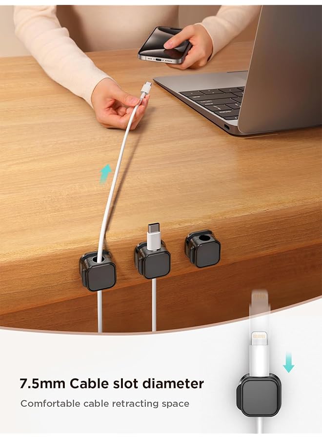 إيروريكس مجموعة من 12 مشبك كابل مغناطيسي وحامل سلك قابل للتعديل تحت المكتب لإدارة الكابلات وحامل سلك لاصق ومنظم للمنزل والمكتب والهاتف والسيارة والحائط وسطح المكتب وطاولة بجانب السرير باللون الأسود - Image 3