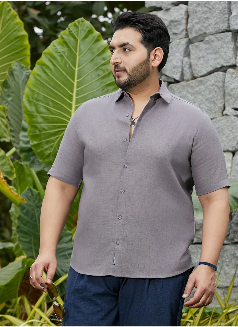 Instafab Plus Instafab Plus Men's Moon Grey Solid Cotton Shirt For Casual Wear | Spread Collar | Short Regular Sleeves | Button Closure | Plus Size Shirt Crafted With Comfort Fit For Everyday Wear