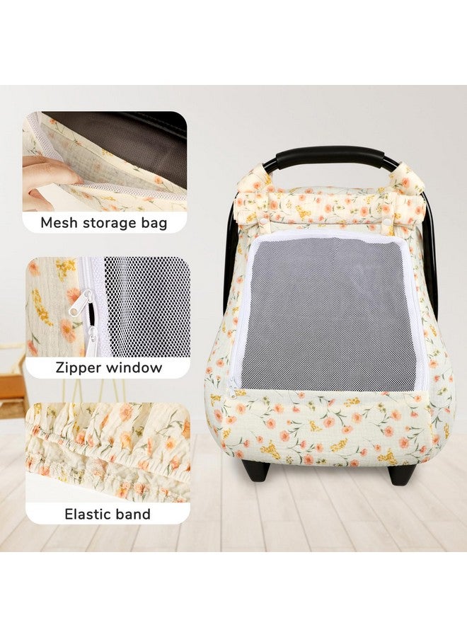 DAYEEBALL Summer Baby Car Seat Cover, Muslin Carseat Cover for Infant Boys Girls with Large Mesh Window, Breathable Newborn Car Seat Canopy, Red Flower - Image 3