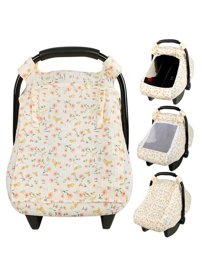 DAYEEBALL Summer Baby Car Seat Cover, Muslin Carseat Cover for Infant Boys Girls with Large Mesh Window, Breathable Newborn Car Seat Canopy, Red Flower - Image 1