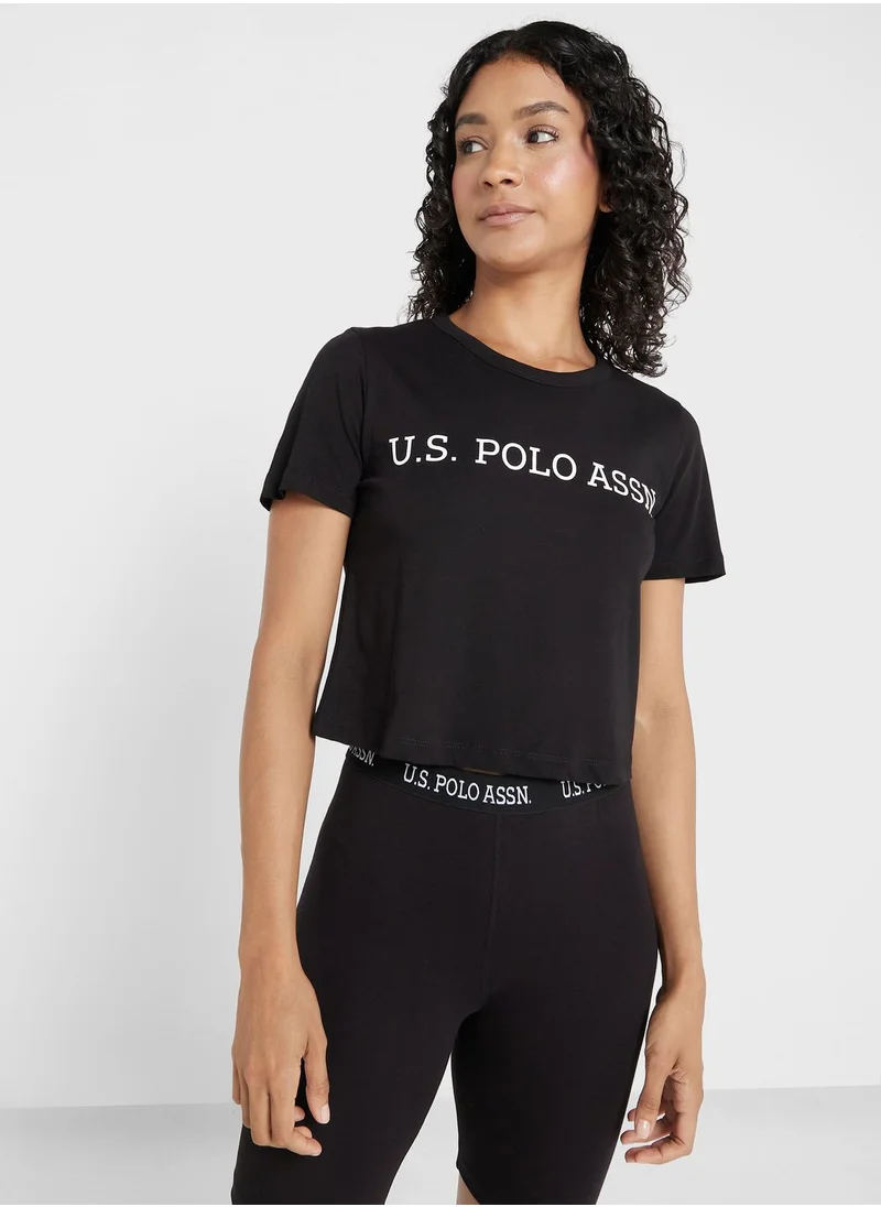 U.S. Polo Assn. Crew Neck Logo Crop Top