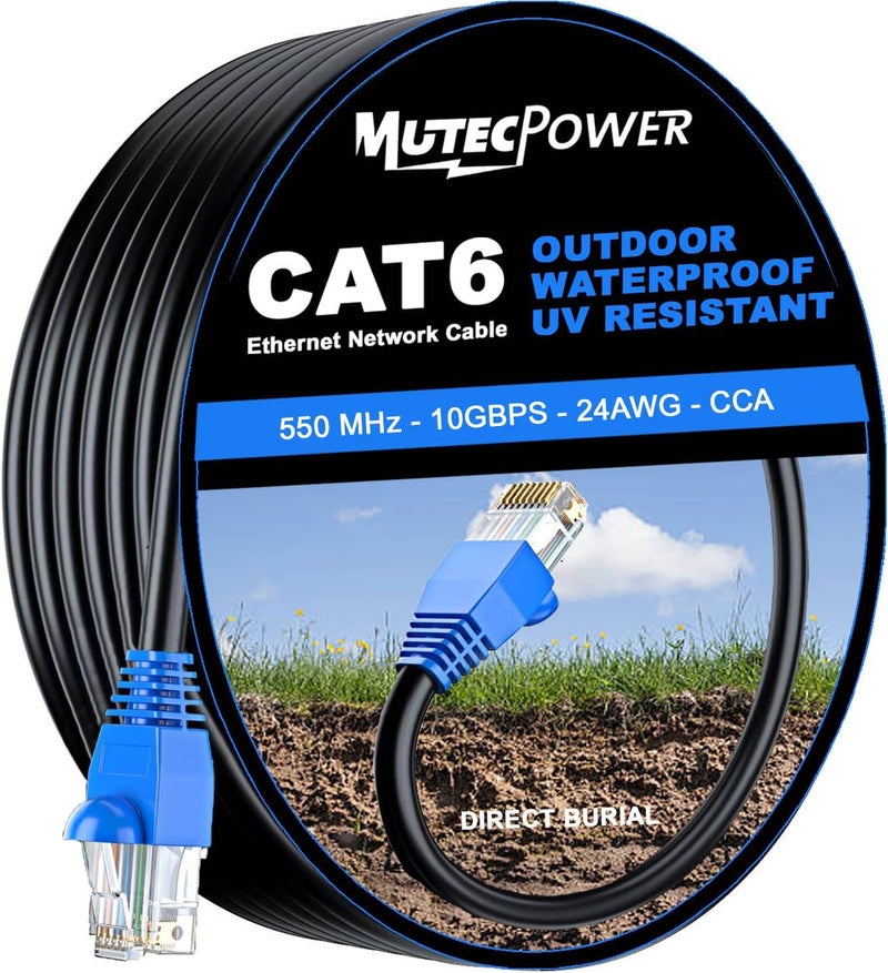 MutecPower 20m CAT6 Outdoor waterproof Direct Burial Ethernet Network Cable - UTP - CCA - 550 Mhz - Black 20 meter - Image 1