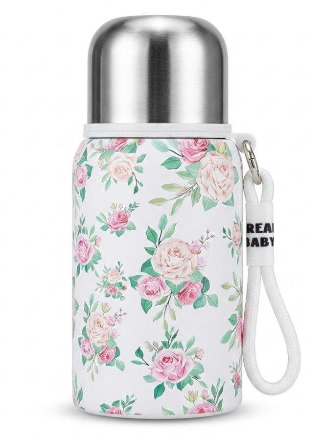 Real Baby 450 ml Vacuum Insulated Bottle, Floral, Stainless Steel, Carry Strap - Image 1