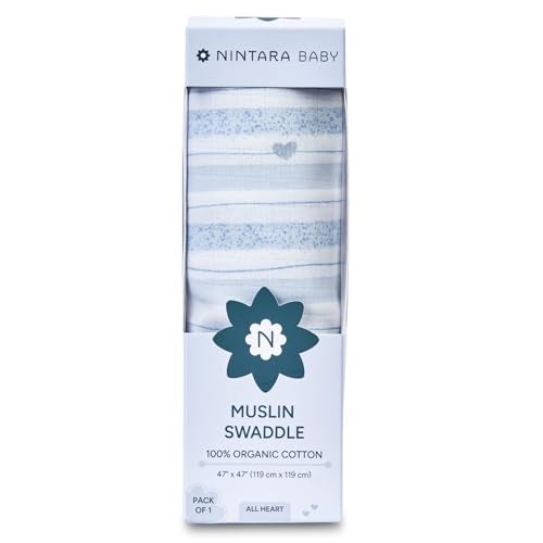 NINTARABABY Extra-Large Swaddle - 100% Organic Premium Muslin Cotton, 47" x 47" (119 cm x 119 cm), Ultra-Soft, Breathable & Lightweight, Multipurpose, Unisex, Hypoallergenic, Gifts for Newborn Babies - Image 1