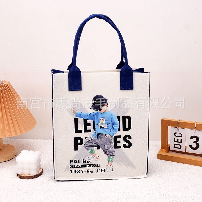 Felt Handbag Felt Bag Large Capacity Attendance Bag Tote Bag Cartoon Pattern Thick Shopping Bag Handbag - Image 3