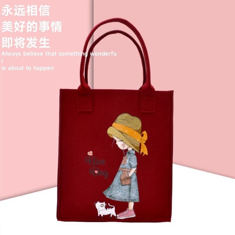 Felt Handbag Felt Bag Large Capacity Attendance Bag Tote Bag Cartoon Pattern Thick Shopping Bag Handbag - Image 5