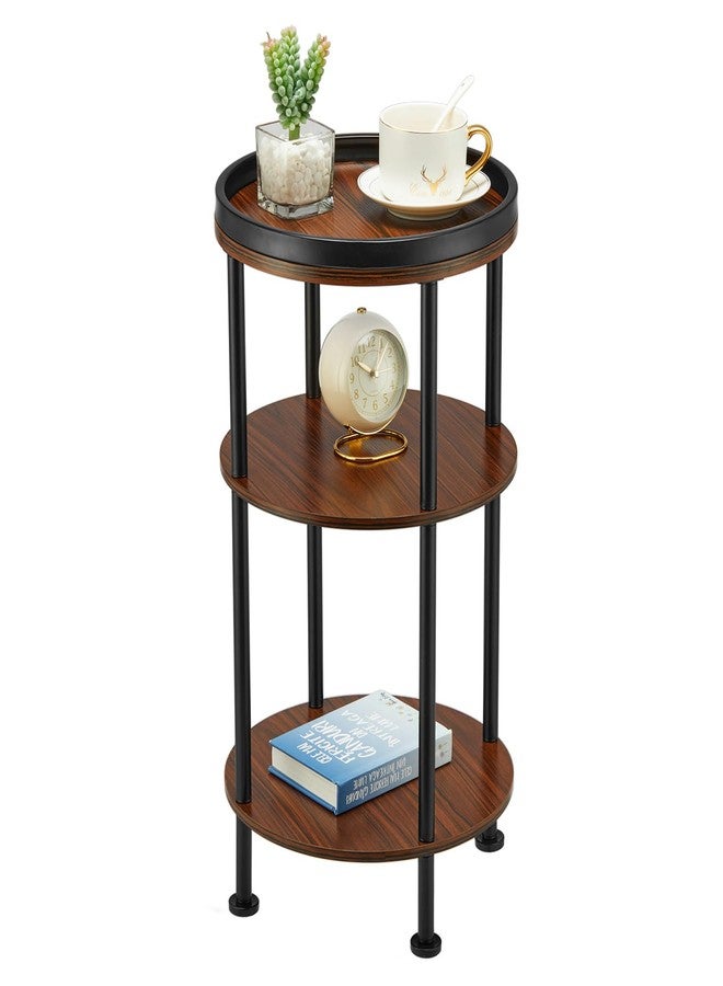 ZEXVIDA Side Table, 3 Tiers, Round Night Table, Width 11.8 x Depth 11.8 x Height 21.7 inches (30 x 30 x 55 cm), Living Side Table, Bedside Table, Mini Table, Folding Side Table, Wood Grain Table, - Image 1