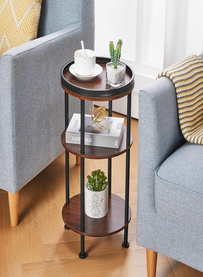 ZEXVIDA Side Table, 3 Tiers, Round Night Table, Width 11.8 x Depth 11.8 x Height 21.7 inches (30 x 30 x 55 cm), Living Side Table, Bedside Table, Mini Table, Folding Side Table, Wood Grain Table, - Image 5