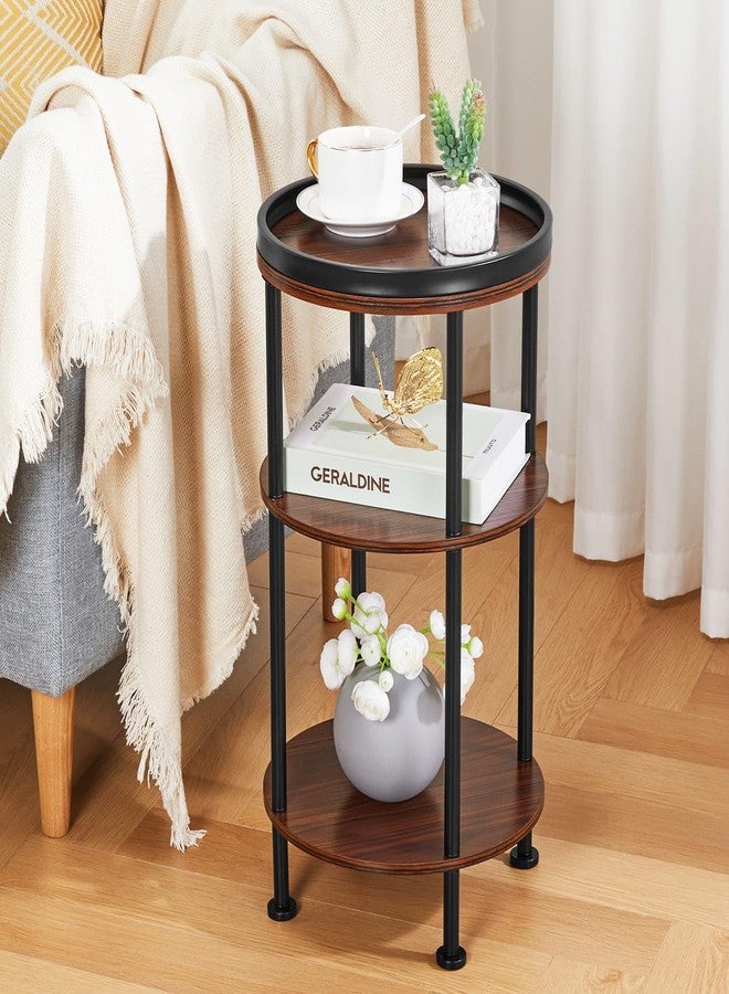 ZEXVIDA Side Table, 3 Tiers, Round Night Table, Width 11.8 x Depth 11.8 x Height 21.7 inches (30 x 30 x 55 cm), Living Side Table, Bedside Table, Mini Table, Folding Side Table, Wood Grain Table, - Image 3