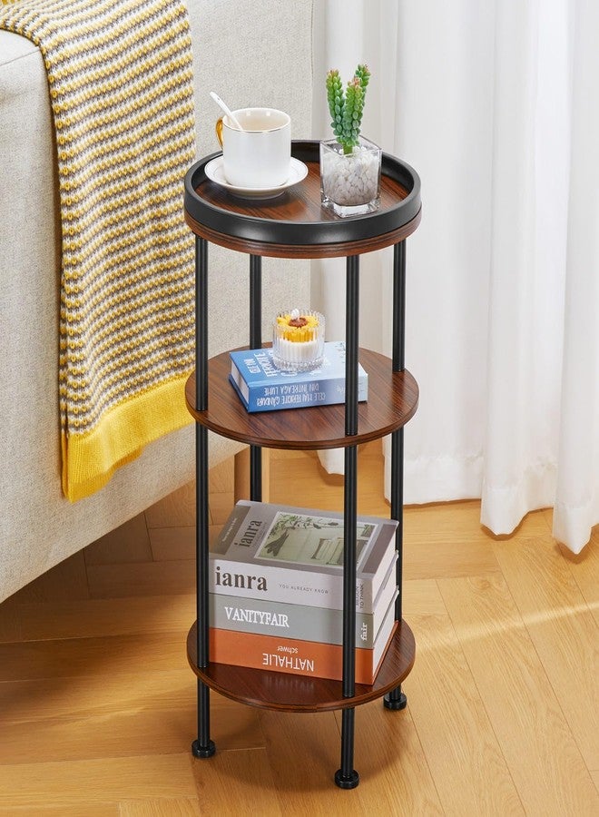 ZEXVIDA Side Table, 3 Tiers, Round Night Table, Width 11.8 x Depth 11.8 x Height 21.7 inches (30 x 30 x 55 cm), Living Side Table, Bedside Table, Mini Table, Folding Side Table, Wood Grain Table, - Image 4