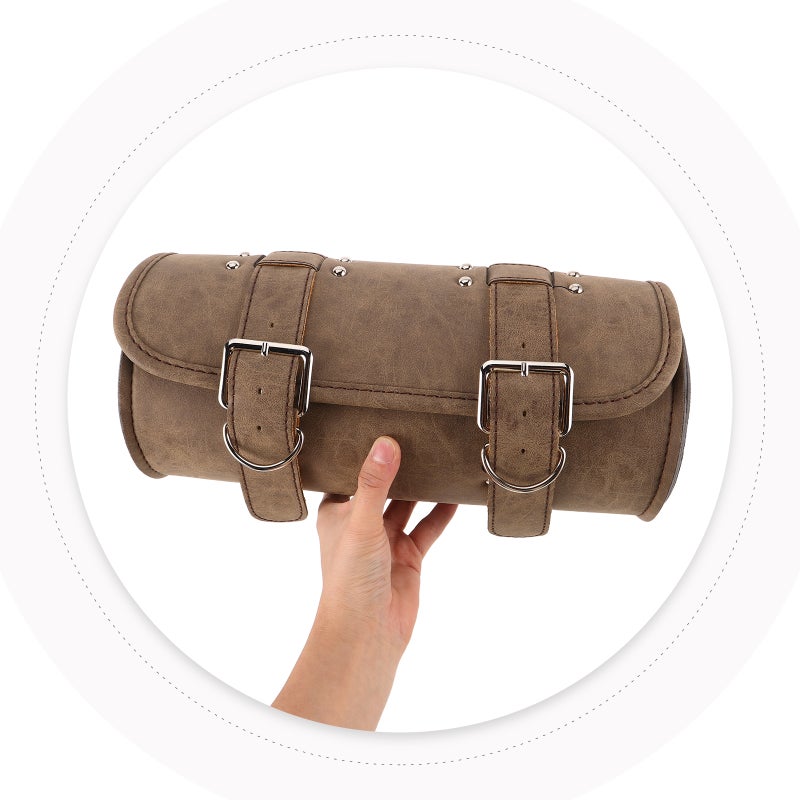 Motorcycle Handlebar Bag PU Leather Alloy Roll Tool Pouch with Large Capacity and Anti-Scratch Design for Storing Tools Front Forks - Image 2