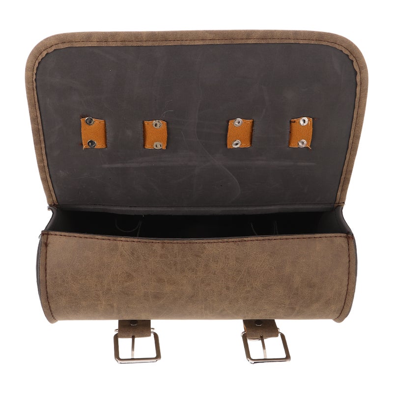 Motorcycle Handlebar Bag PU Leather Alloy Roll Tool Pouch with Large Capacity and Anti-Scratch Design for Storing Tools Front Forks - Image 1