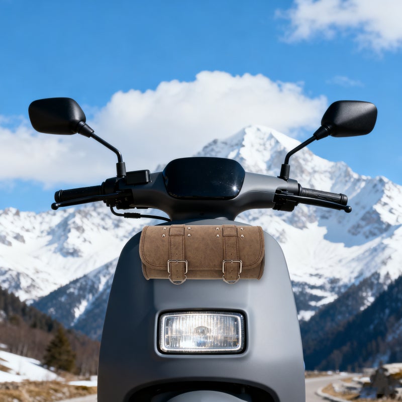 Motorcycle Handlebar Bag PU Leather Alloy Roll Tool Pouch with Large Capacity and Anti-Scratch Design for Storing Tools Front Forks - Image 3