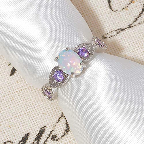 CiNily خاتم CiNily White Fire Opal Amethyst للنساء مجوهرات خاتم حجري فضة مطلية مقاس 7 - Image 5