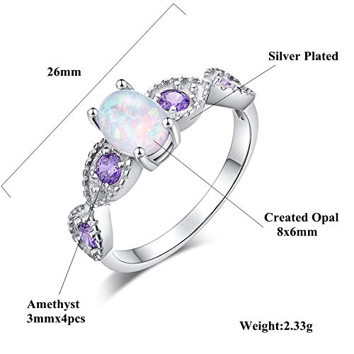 CiNily خاتم CiNily White Fire Opal Amethyst للنساء مجوهرات خاتم حجري فضة مطلية مقاس 7 - Image 2