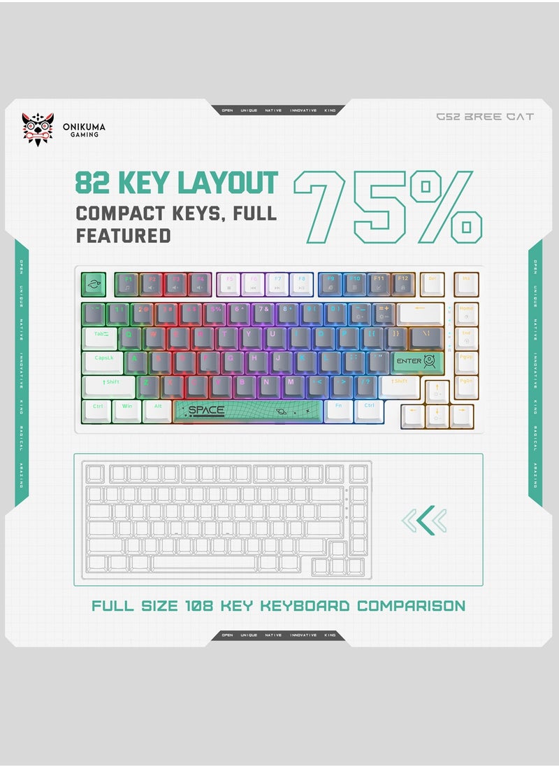 onikuma - Wired Mechanical Keyboard with Brown Switches,RGB Backlit 82 Keys 75% Compact Computer Keyboard for Gaming,Typing, Programming,Mixed Color Keycaps,Ergonomic - Image 1