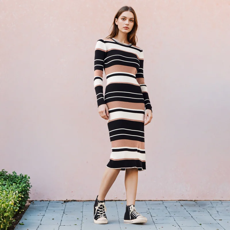 2Xtremz 2Xtremz Striped Bodycon Midi Dress