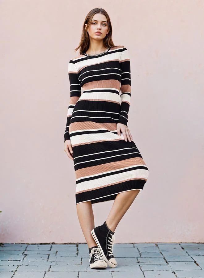2Xtremz 2Xtremz Striped Bodycon Midi Dress