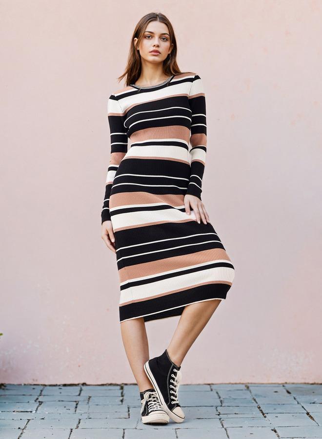 تواكستريمز فستان ميدي ضيق مخطط - Image 1