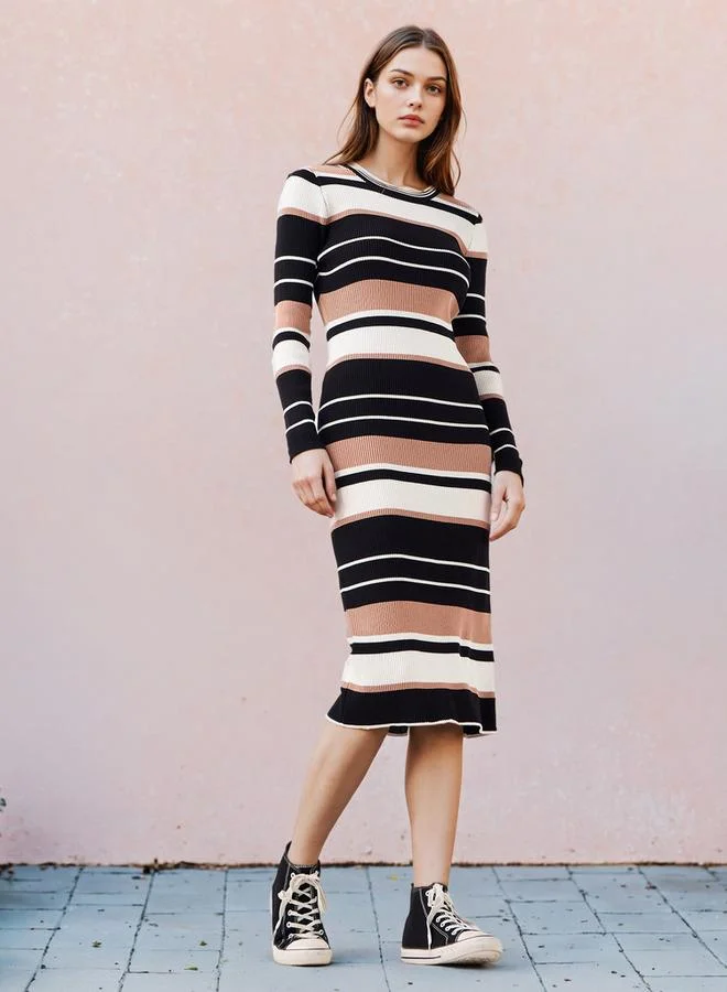 2Xtremz 2Xtremz Striped Bodycon Midi Dress
