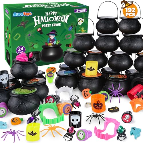 AuroTops Halloween Party Favor for Kids 24 Pack Prefilled Small Plastic Witch Cauldron Halloween Miniatures Novelty Toy in Bulk Halloween Trick or Treat Toys Prizes Rewards Gifts Miniatures for Kids - Image 1