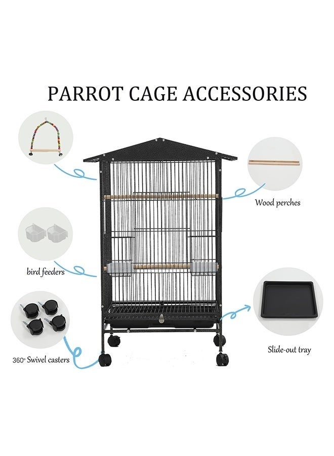 WALALLA Extra Large Rolling Bird Cage - Metal Breeding Cage with Removable Feeder & Access Doors | For Cockatiels, Conures, Lovebirds, Parakeets | Includes Stand & Locking Wheels 85×57×45cm(Black) - Image 5