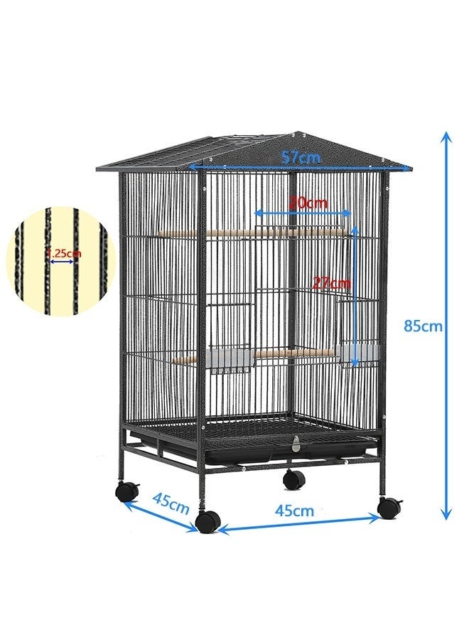WALALLA Extra Large Rolling Bird Cage - Metal Breeding Cage with Removable Feeder & Access Doors | For Cockatiels, Conures, Lovebirds, Parakeets | Includes Stand & Locking Wheels 85×57×45cm(Black) - Image 4