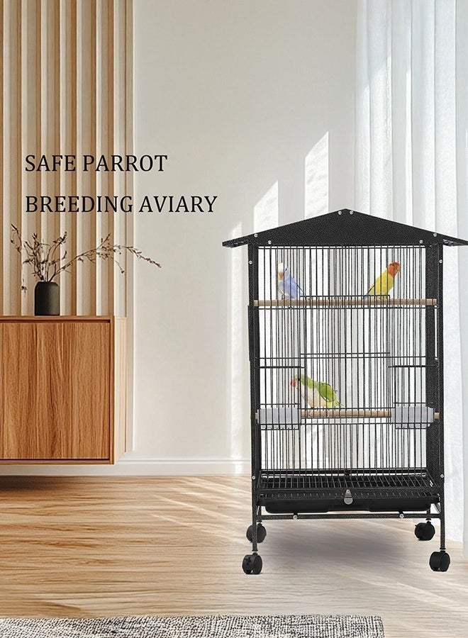 WALALLA Extra Large Rolling Bird Cage - Metal Breeding Cage with Removable Feeder & Access Doors | For Cockatiels, Conures, Lovebirds, Parakeets | Includes Stand & Locking Wheels 85×57×45cm(Black) - Image 2