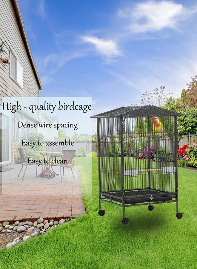 WALALLA Extra Large Rolling Bird Cage - Metal Breeding Cage with Removable Feeder & Access Doors | For Cockatiels, Conures, Lovebirds, Parakeets | Includes Stand & Locking Wheels 85×57×45cm(Black) - Image 3