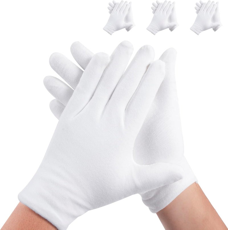 Untrytb 3 Pairs White Cotton Gloves for Dry Hands Sleeping, Premium Cotton Gloves for Eczema Lotion, Hand Gloves Moisturizing Overnight, White Gloves for Women & Men, Work Glove for Coin Jewelry Silver - Image 1