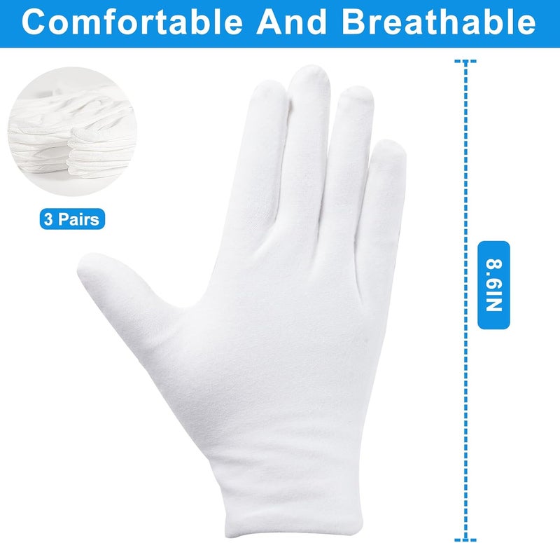 Untrytb 3 Pairs White Cotton Gloves for Dry Hands Sleeping, Premium Cotton Gloves for Eczema Lotion, Hand Gloves Moisturizing Overnight, White Gloves for Women & Men, Work Glove for Coin Jewelry Silver - Image 2