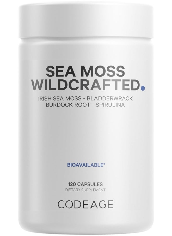 Codeage - Raw Wildcrafted Irish Sea Moss Supplement, Spirulina Algae, Bladderwrack Seaweed, Burdock Root, Black Pepper, Vegan, Non-Gmo, 120 Capsules - Image 1