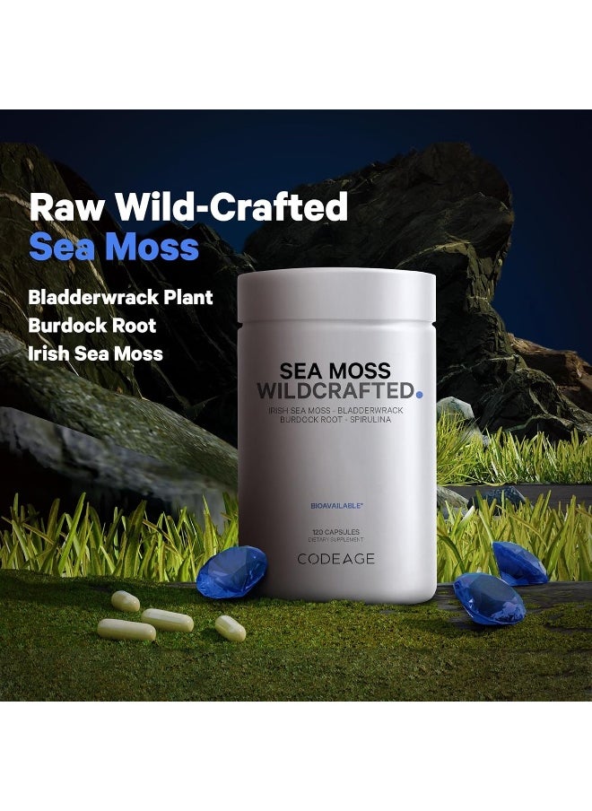 Codeage - Raw Wildcrafted Irish Sea Moss Supplement, Spirulina Algae, Bladderwrack Seaweed, Burdock Root, Black Pepper, Vegan, Non-Gmo, 120 Capsules - Image 1