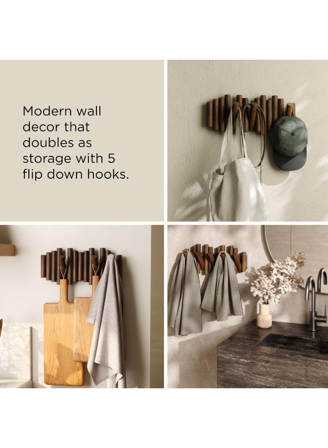 Creative Design Wall-Mounted Solid Wood Hook Rack – 5 Hooks, No-Drill Installation, Walnut Finish, Stylish Space-Saving Storage for Entryway, Living Room, Bedroom, Kitchen & Bathroom - Image 4