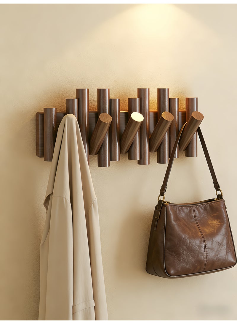 Creative Design Wall-Mounted Solid Wood Hook Rack – 5 Hooks, No-Drill Installation, Walnut Finish, Stylish Space-Saving Storage for Entryway, Living Room, Bedroom, Kitchen & Bathroom - Image 1