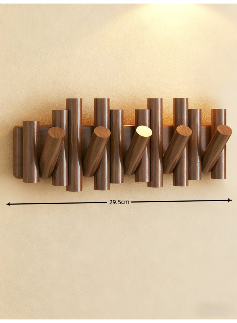 Creative Design Wall-Mounted Solid Wood Hook Rack – 5 Hooks, No-Drill Installation, Walnut Finish, Stylish Space-Saving Storage for Entryway, Living Room, Bedroom, Kitchen & Bathroom - Image 5
